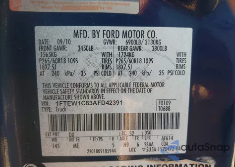 2010 Ford F-150 Fx2 Sport/Xl/Xlt from USA, damaged, VIN 1FTEW1C83AFD42391